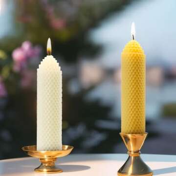 Beeswax Pillar Candles Set of 2 - Handmade Pure Beeswax Rolled Candles for Gift & Home Decor (1.5×6 in)