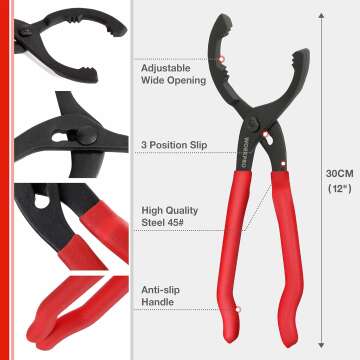 🛠️ WORKPRO 12" Adjustable Oil Filter Pliers Wrench for Engine Filters, Conduits & Fittings Filter Removal Tool, Ideal For Engine Filters, Conduit, & Fittings, W114083A