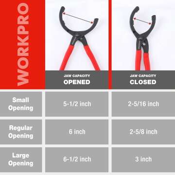 🛠️ WORKPRO 12" Adjustable Oil Filter Pliers Wrench for Engine Filters, Conduits & Fittings Filter Removal Tool, Ideal For Engine Filters, Conduit, & Fittings, W114083A