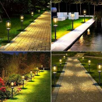 4 Pack Solar Pathway Lights Outdoor, Solar Lights Outdoor with LED Filament Bulb, Waterproof Stainless Steel Solar Lights for outside, Garden, Landscape, Walkway, Driveway, Yard, Sidewalk, Lawn decor