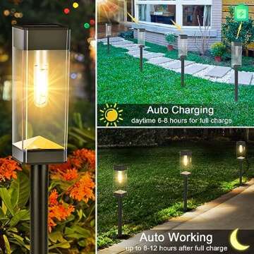 4 Pack Solar Pathway Lights Outdoor, Solar Lights Outdoor with LED Filament Bulb, Waterproof Stainless Steel Solar Lights for outside, Garden, Landscape, Walkway, Driveway, Yard, Sidewalk, Lawn decor