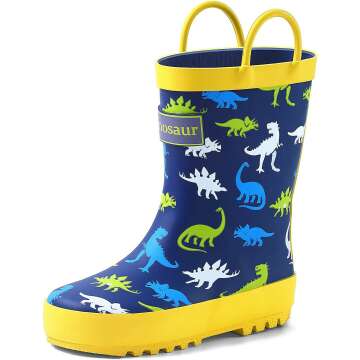 Meahyn Toddler Kids Rain Boots,Boys Girls Waterproof Cute Adorable Printed Rain Shoes with Easy-on Handles