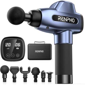RENPHO Massage Gun with Heat, Percussion Muscle Mini Massage Gun for Athletes, Handheld Deep Tissue Massager with 3200rpm, 5 Massage Head, 5 Speed, Carry Case,Body Muscle Massager Gun,Fathers Gifts