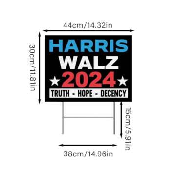 Kqinustyu Harris Walz 2024 Yard Sign, Kamala Harris Tim Walz Waltz for President Vote Lawn Sign with Metal H Stake,Truth Hope Decency Double Sided Harris President Garden Sign for Outdoor