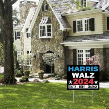 Kqinustyu Harris Walz 2024 Yard Sign, Kamala Harris Tim Walz Waltz for President Vote Lawn Sign with Metal H Stake,Truth Hope Decency Double Sided Harris President Garden Sign for Outdoor