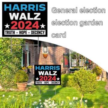 Kqinustyu Harris Walz 2024 Yard Sign, Kamala Harris Tim Walz Waltz for President Vote Lawn Sign with Metal H Stake,Truth Hope Decency Double Sided Harris President Garden Sign for Outdoor