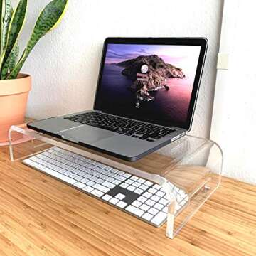 TyTroy Elegant Heavy-Duty Clear Acrylic Monitor Stand (4” Riser/Shelf) for Healthy/Comforting Home or Office Computing (17” Medium)