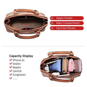 Small Crossbody Bags for Women Classic Double Zip Top Handle Dome Satchel Bag Shoulder Purse Brown