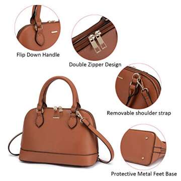 Small Crossbody Bags for Women Classic Double Zip Top Handle Dome Satchel Bag Shoulder Purse Brown