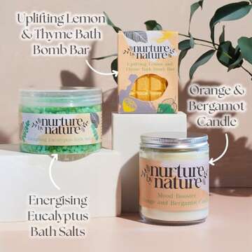 Nurture by Nature RELAX & UPLIFT Pamper Spa Kit – Christmas Gifts for Women – Spa Gift Basket with Bath Salts, Bath Bombs & Candle – Self-Care Kit – At-Home Spa Set for Special Occasions, Bath Set