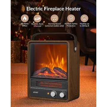 Electric Fireplace Heaters for Indoor Use,1500W Space Heater Fireplace with Realistic Flame & Fire Crackling Sound, Safety Protection, Portable Fireplace Heater for Home Office Christmas Decoration