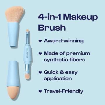 Alleyoop Multi-Tasker 4-in-1 Makeup Brush - All-in-One Multi-Tasking Blending Sponge, Eyeshadow, Eyebrow & Liner, Blush & Bronzer Brush - On-the-Go Makeup Applicator Tool - Vegan & Travel-Friendly