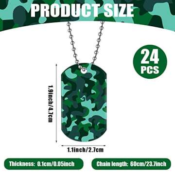 Saintrygo 24 Pcs Camouflage Dog Tags Military Acrylic Army Dog Tags Party Favors Camo Party Favors Camo Necklace with Metal Beaded Chain for Men Dogs Soldier Arm(Green)