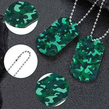 Saintrygo 24 Pcs Camouflage Dog Tags Military Acrylic Army Dog Tags Party Favors Camo Party Favors Camo Necklace with Metal Beaded Chain for Men Dogs Soldier Arm(Green)