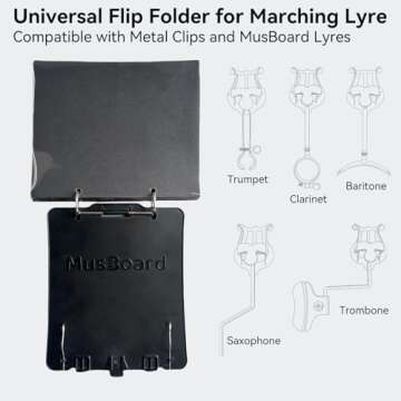 MusBoard Flip Folder MB-FF10, Universal Music Flip Folder for Marching Band Lyre with 10 Pages (20 Windows), Holds 20 Sheets of Music