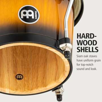 Meinl Percussion Bongos Hand Drum Set 6.75" and 8" with Hardwood Shells and Tuning Key — NOT Made in China — Headliner Series, 2-Year Warranty, Vintage Sunburst (HB100VSB)