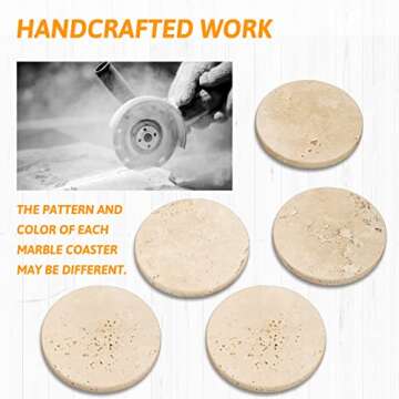 WORHE Marble Coaster for Drinks 4" Diameter Set of 4 Round Travertine Coasters for Home Decor Office Parties Birthday Housewarming Gift, Protect Countertops from Dirty,Sturdy and Tough Beige (BD140)