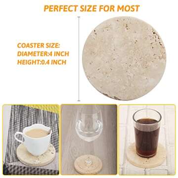 WORHE Marble Coaster for Drinks 4" Diameter Set of 4 Round Travertine Coasters for Home Decor Office Parties Birthday Housewarming Gift, Protect Countertops from Dirty,Sturdy and Tough Beige (BD140)