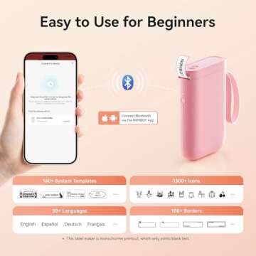 NIIMBOT Label Maker Machine D11 Label Printer Tape Included Portable Wireless Connection Multiple Templates Available for Phone Easy to Use Office Home Organization USB Rechargeable
