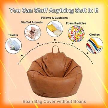 Bean Bag Sofa Cover (No Filler), Living Room Furniture PU Leather Washable Micro-Fiber Adult Beanbag Chair Outside Cover, Home Leisure Single Couch Bedroom Lazy Lounger Cover (Small)