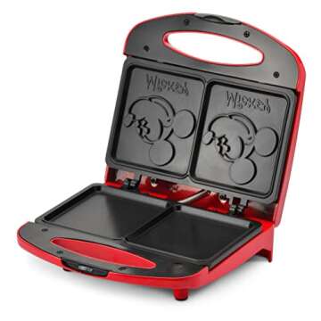 Disney Mickey Mouse Sandwich Maker - Dual Sandwich Maker for Disney Kitchen Appliances - Features Non-Stick Cooking Plates - Mickey Mouse Panini Sandwich Machine - Imprints Mickey Mouse Image