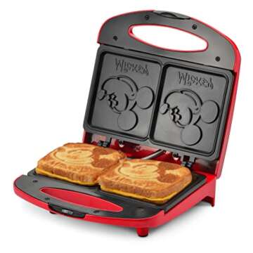 Disney Mickey Mouse Sandwich Maker - Dual Sandwich Maker for Disney Kitchen Appliances - Features Non-Stick Cooking Plates - Mickey Mouse Panini Sandwich Machine - Imprints Mickey Mouse Image