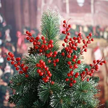 GREENTIME 6 Pack Red Artificial Long Berry Stems Fake 25.2" Christmas Picks Faux Holly Berries Branches for Christmas Wreath Vase Holiday Home Decor