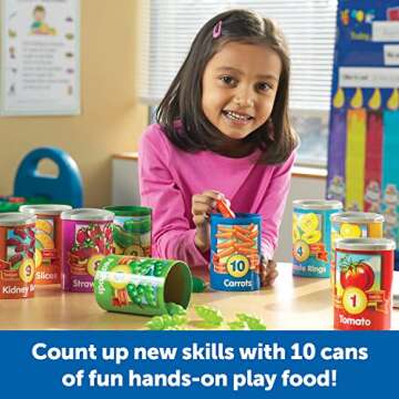 Learning Resources One To Ten Counting Cans - 65 Pieces, Ages 3+ Toddler Learning Toys, Preschool Pretend Play Toys, Supermarket Toys