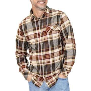 Legendary Whitetails Men's Standard Buck Camp Flannel, Long Sleeve Plaid Button Down Casual Shirt, Corduroy Cuffs, Cedarwood, Medium