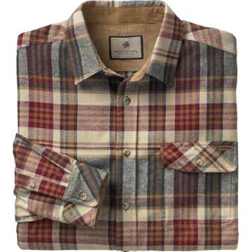 Legendary Whitetails Men's Standard Buck Camp Flannel, Long Sleeve Plaid Button Down Casual Shirt, Corduroy Cuffs, Cedarwood, Medium