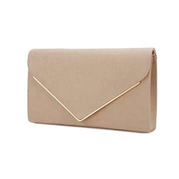 CHARMING TAILOR Faux Suede Clutch Bag Elegant Woman Evening Purse for Wedding/Prom/Black-tie Events (Nude)