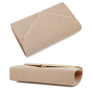 CHARMING TAILOR Faux Suede Clutch Bag Elegant Woman Evening Purse for Wedding/Prom/Black-tie Events (Nude)