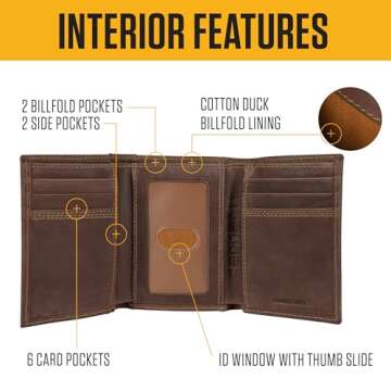 Carhartt Men's Rugged Leather Triple Stitch Wallets, Available in Multiple Styles, Brown (Trifold), One Size