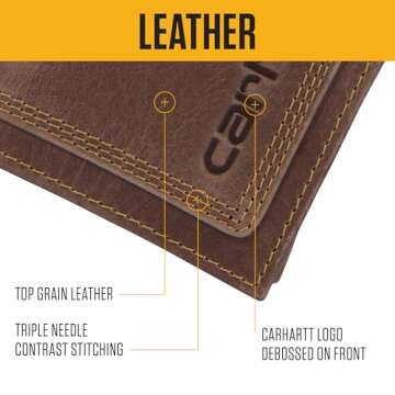 Carhartt Men's Rugged Leather Triple Stitch Wallets, Available in Multiple Styles, Brown (Trifold), One Size