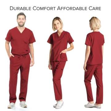 Dagacci Medical Uniform Womens and Mens Scrub Set Unisex Medical Scrub Shirt Top and Pant, Burgundy, X-Small, Short Sleeve