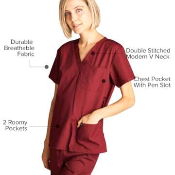 Dagacci Medical Uniform Womens and Mens Scrub Set Unisex Medical Scrub Shirt Top and Pant, Burgundy, X-Small, Short Sleeve