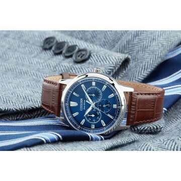 Citizen Eco-Drive Corso Watch - Brown Leather & Blue Dial