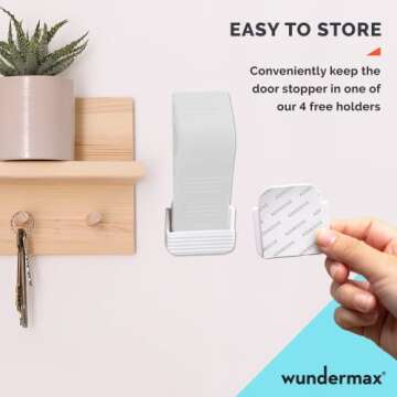 Wundermax Door Stoppers - Pack of 3 Rubber Door Wedge for Carpet, Hardwood, Concrete and Tile - Home Improvement Accessories - White