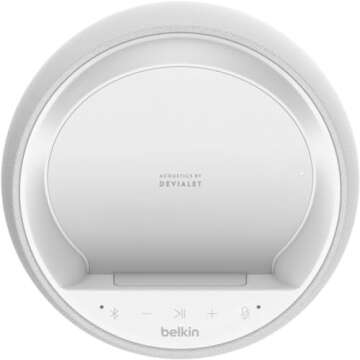 Belkin SOUNDFORM Elite Hi-Fi Smart Speaker + Wireless Charger (Alexa Voice-Controlled Bluetooth Speaker) Sound Technology By Devialet, Fast Wireless Charging for iPhone, Samsung Galaxy & More - White