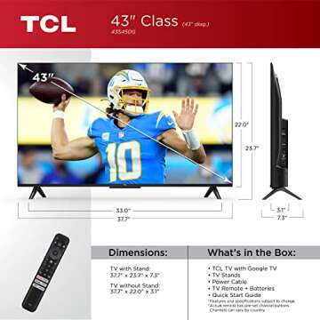 TCL 43-Inch Class S4 4K LED Smart TV with Google (43S450G, 2023 Model), Dolby Vision, HDR Pro, Atmos, Assistant Built-in Voice Remote, Works Alexa, Streaming UHD Television