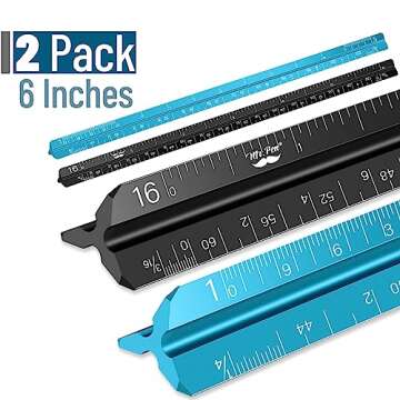 Mr. Pen- Small Architectural Scale Ruler, Aluminium, 6 Inch, 2 Pack, Black and Blue, Pocket Size Ruler, Triangle Ruler, Metal Ruler Set, Architect Scale Ruler for Blueprints