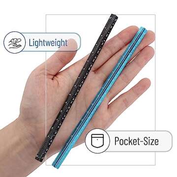 Mr. Pen- Small Architectural Scale Ruler, Aluminium, 6 Inch, 2 Pack, Black and Blue, Pocket Size Ruler, Triangle Ruler, Metal Ruler Set, Architect Scale Ruler for Blueprints