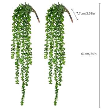 CEWOR 4pcs Fake Hanging Plants, String of Pearls Artificial Hanging Succulents Greenery Wall Backdrop Decor, Artificial Plants Indoor for Home Garden Outdoor Decoration