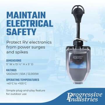 Progressive Industries Portable RV Surge Protector, 50 Amp with All Weather Shield Assembly and Fault Detection - SSP-50XL