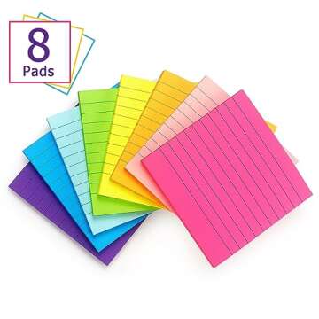 Eastern Wolf 8 Pads Lined Sticky Notes 4x4 Sticky Notes with Lines Self-Stick Note Pads 8 Bright Multi Colors, 50 Sheet/Pad