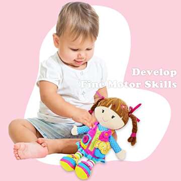 June Garden 15.5" Dressy Friends Belle - Educational Stuffed Plush Doll for Kids and Toddlers 2 Years and Up - Montessori Buckle Soft Toy