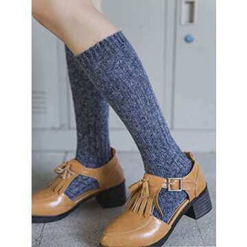 TINTAO 3 Pairs Women Winter Wool Cable Knit Crew Knee High Boot Socks,Size 5-11#W919 (Polyester Blend, Color A01)