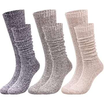 TINTAO 3 Pairs Women Winter Wool Cable Knit Crew Knee High Boot Socks,Size 5-11#W919 (Polyester Blend, Color A01)