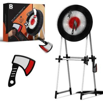 BLACK SERIES The Axe Throwing Target Set, 3 Throwing Axes and Bristle Target, Active and Safe Play, Blunted Edges and Lightweight Plastic, Indoor or Outdoor Use and Backyard Fun
