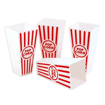 Novelty Place Plastic Red White Striped Classic Popcorn Containers for Movie Night - 7.8 inch Tall x 3.8 inch Square (4 Pack)